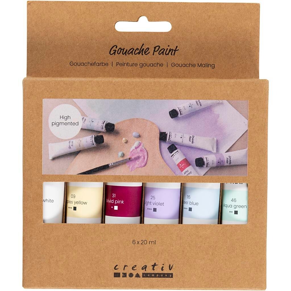 Gouache Maling, pastelfarver, 6x20 ml/ 1 pk.