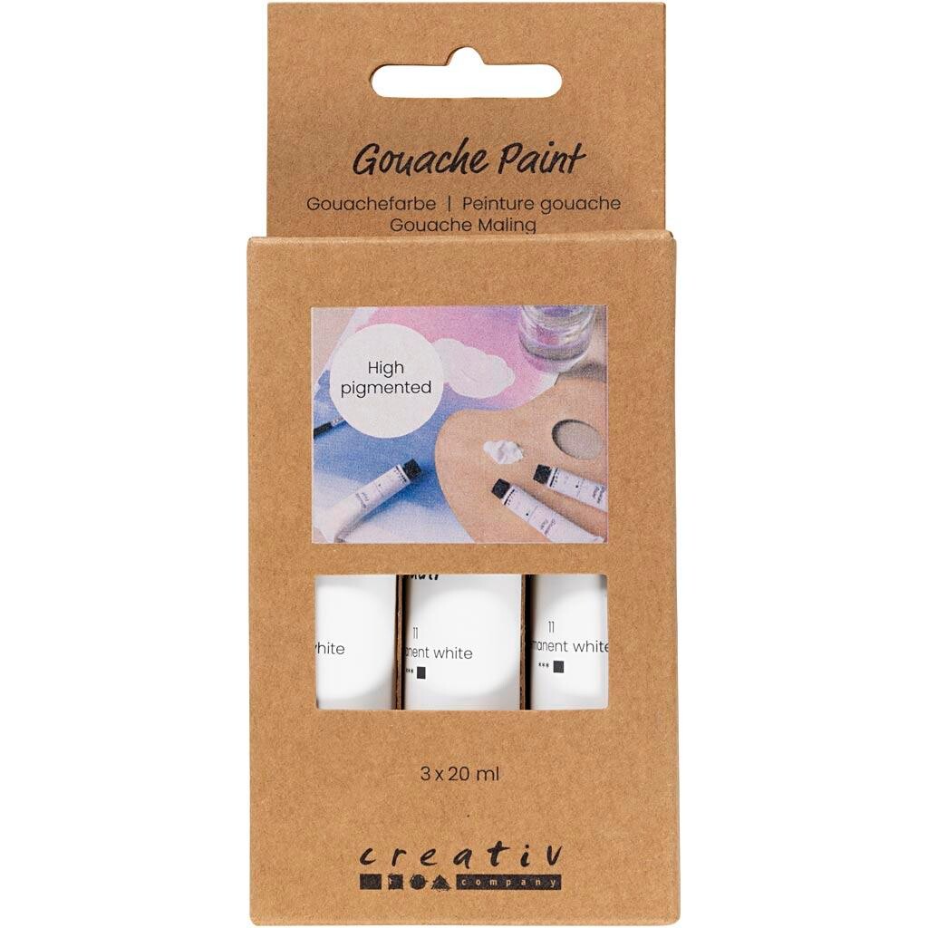 Gouache Maling, hvid, 3x20 ml/ 1 pk.