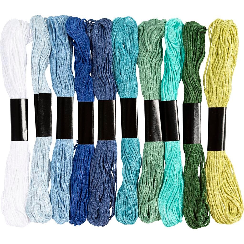 Broderigarn | tykkelse 1 mm, blå/grøn harmoni | 10x8 m/ 1 pk.