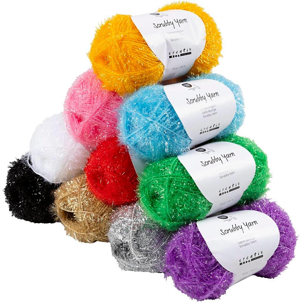 Scrubby garn – 10 x 50 g – Assorterede farver
