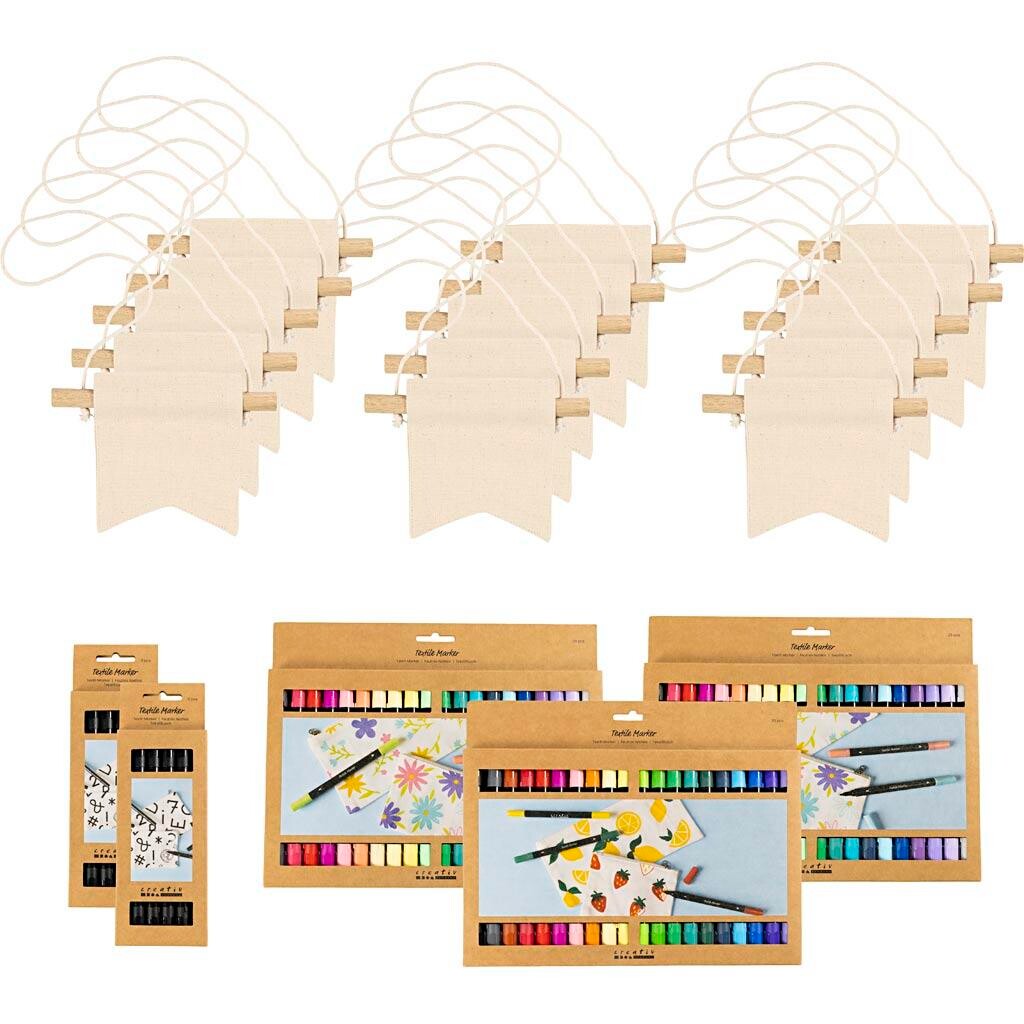 Gruppe DIY Kit | Mal dit eget banner | str. 10,5x12 cm, streg 2,3+3,6 mm, ass. farver | 60 stk./ 1 pk.