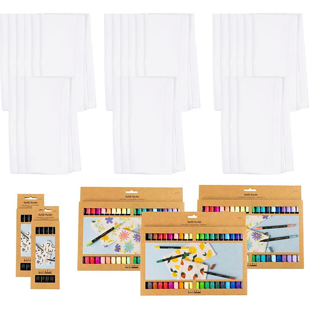 Gruppe DIY Kit | Mal din egen stofserviet | str. 42x42 cm, streg 2,3+3,6 mm, ass. farver | 60 stk./ 1 pk.