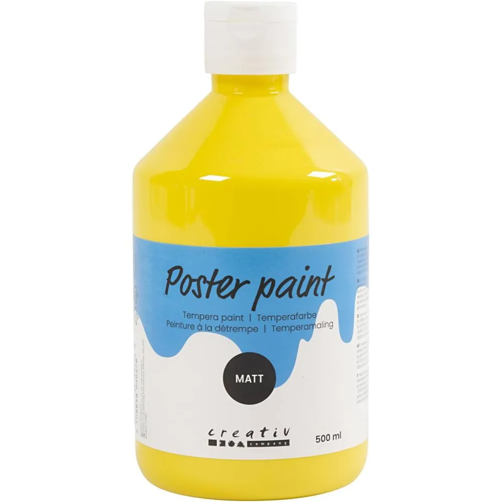 Skole temperamaling mat, primær gul, mat, 500 ml