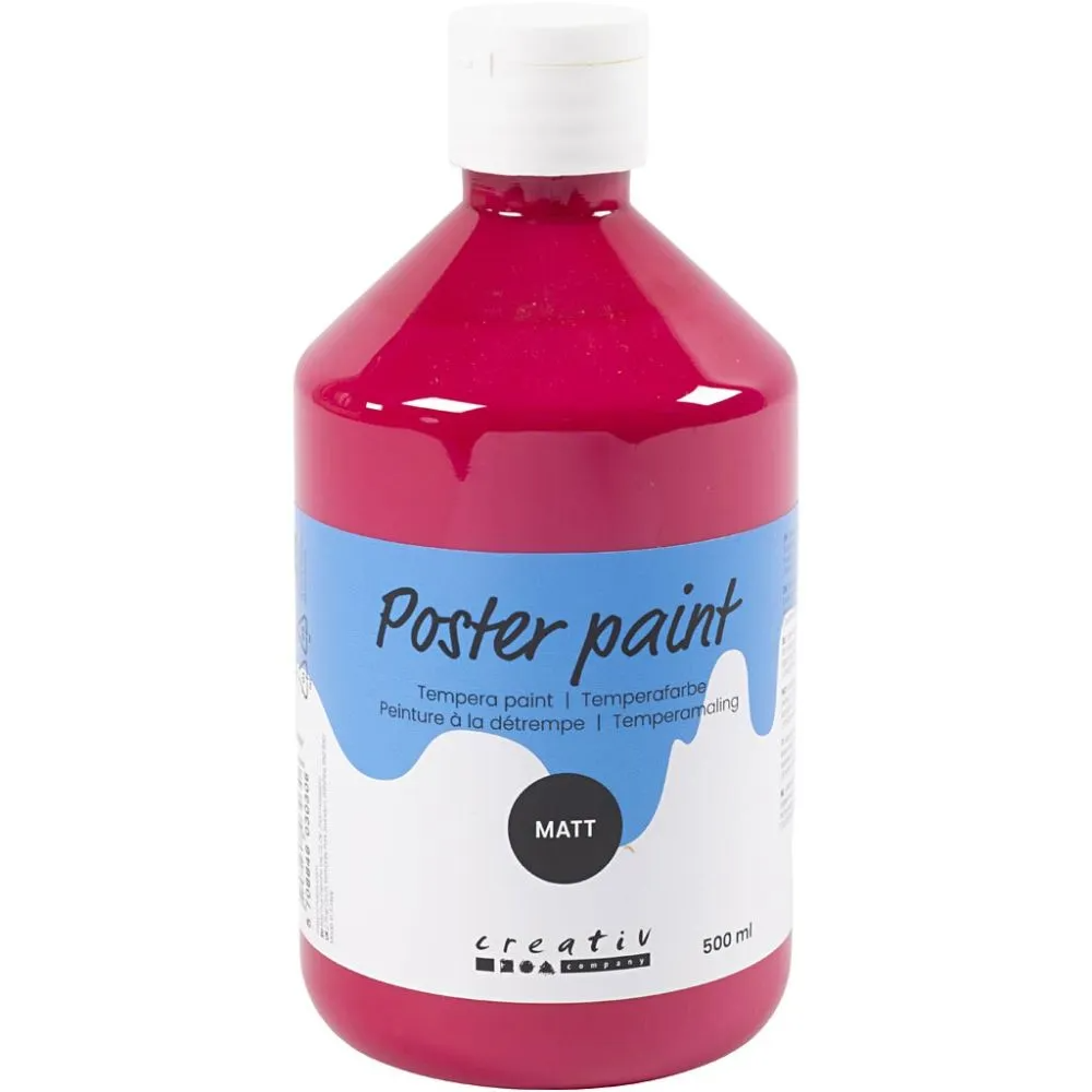Skole temperamaling mat, primær rød, mat, 500 ml
