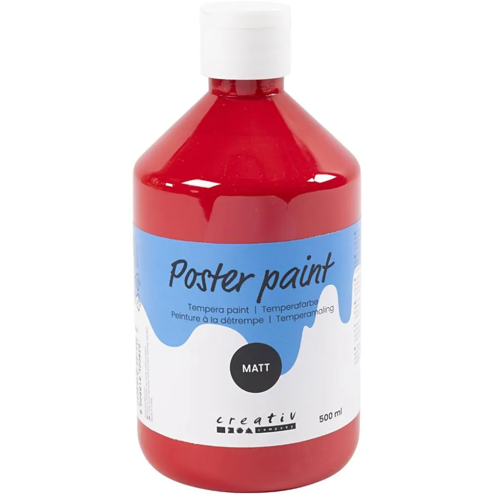 Skole temperamaling mat, mørk rød, mat, 500 ml