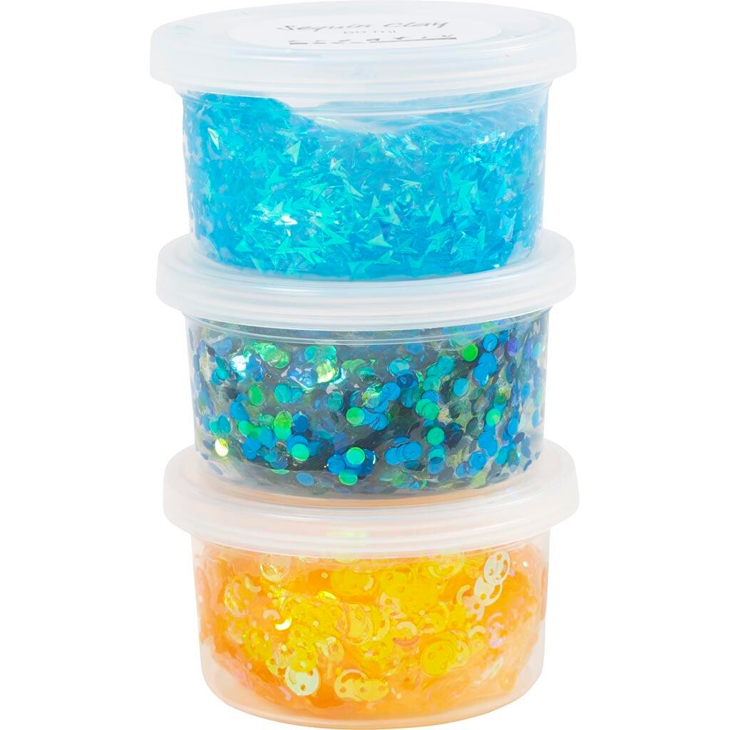Sequin Clay modelleringsmasse | blå/grøn harmoni | 3x60 g/ 1 pk.
