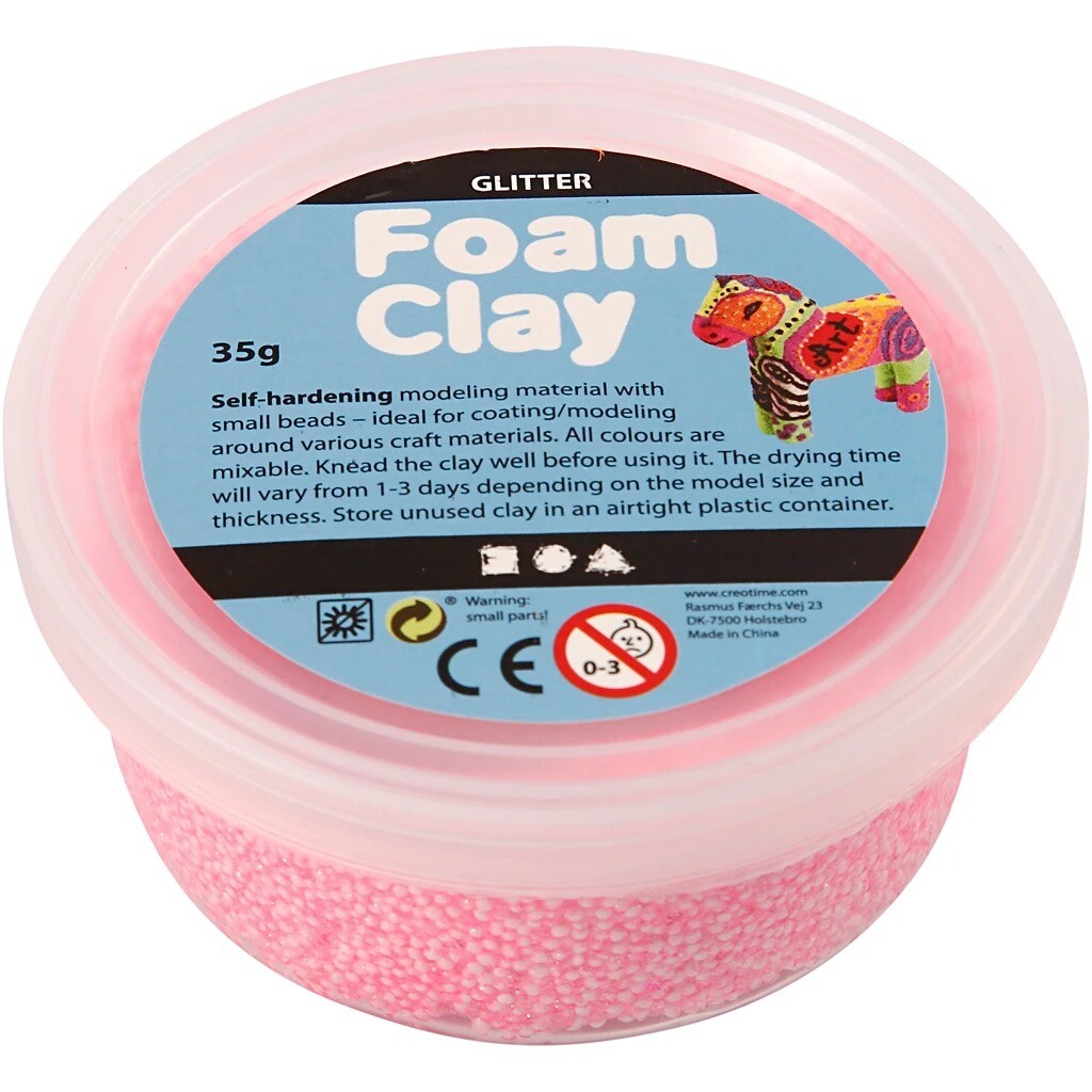 Foam Clay lyserød glitter 35 gram