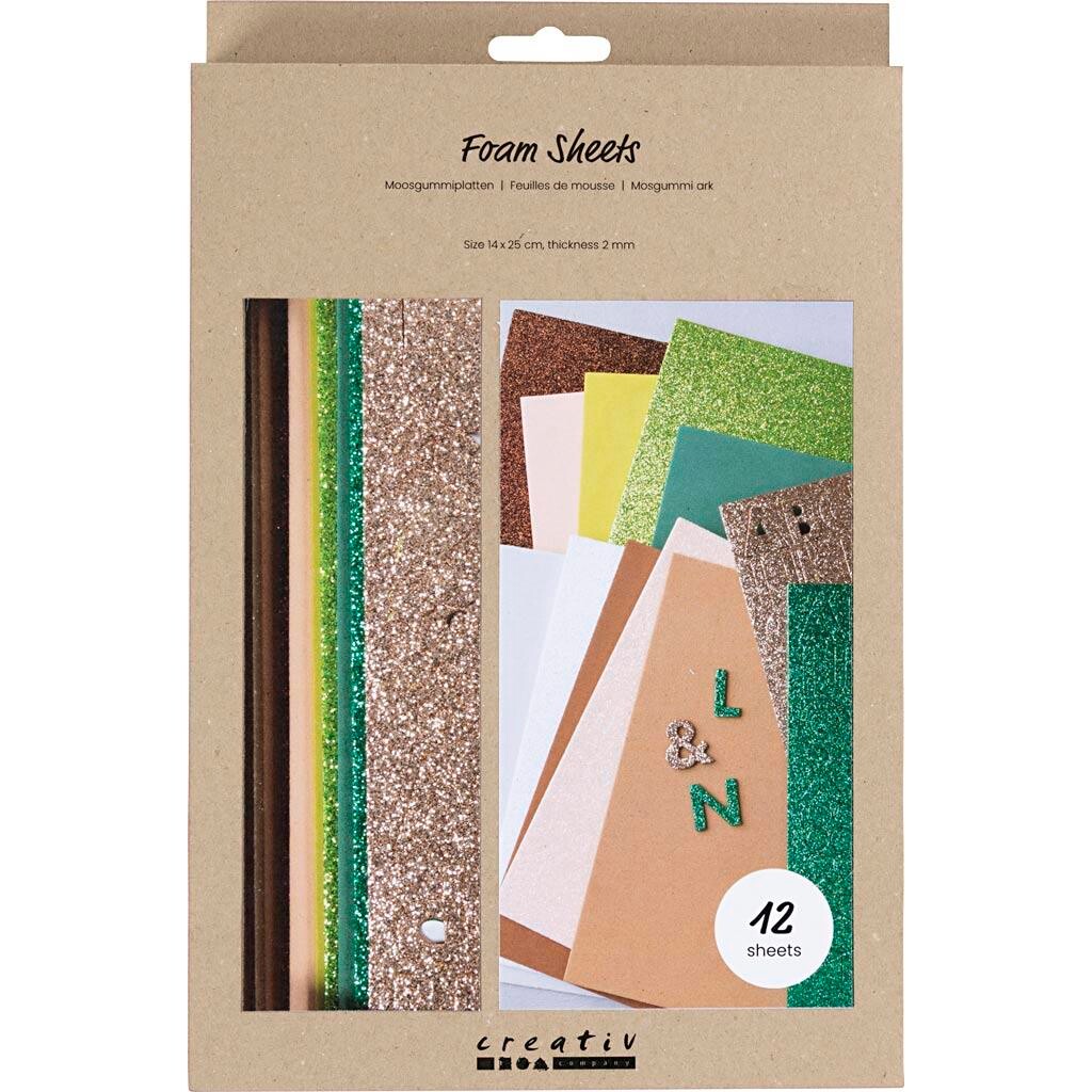 Mosgummi ark - str. 14x25 cm, tykkelse 2 mm, Naturfarver - 12 ark/ 1 pk.