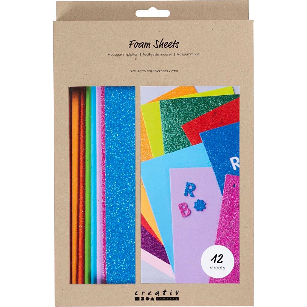 Mosgummi ark - str. 14x25 cm, tykkelse 2 mm, colorful - 12 ark/ 1 pk.