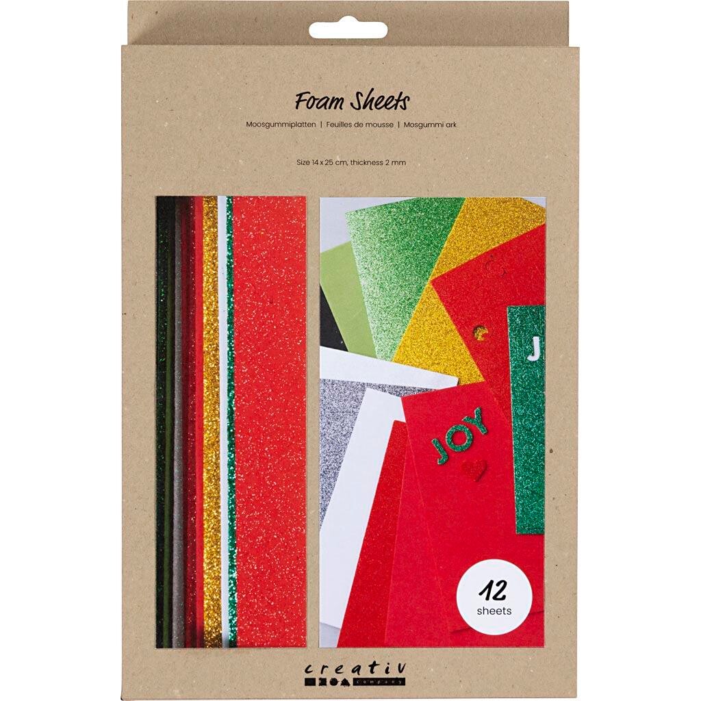 Mosgummi ark - 14x25 cm, tykkelse 2 mm, julefarver - 12 ark/ 1 pk.