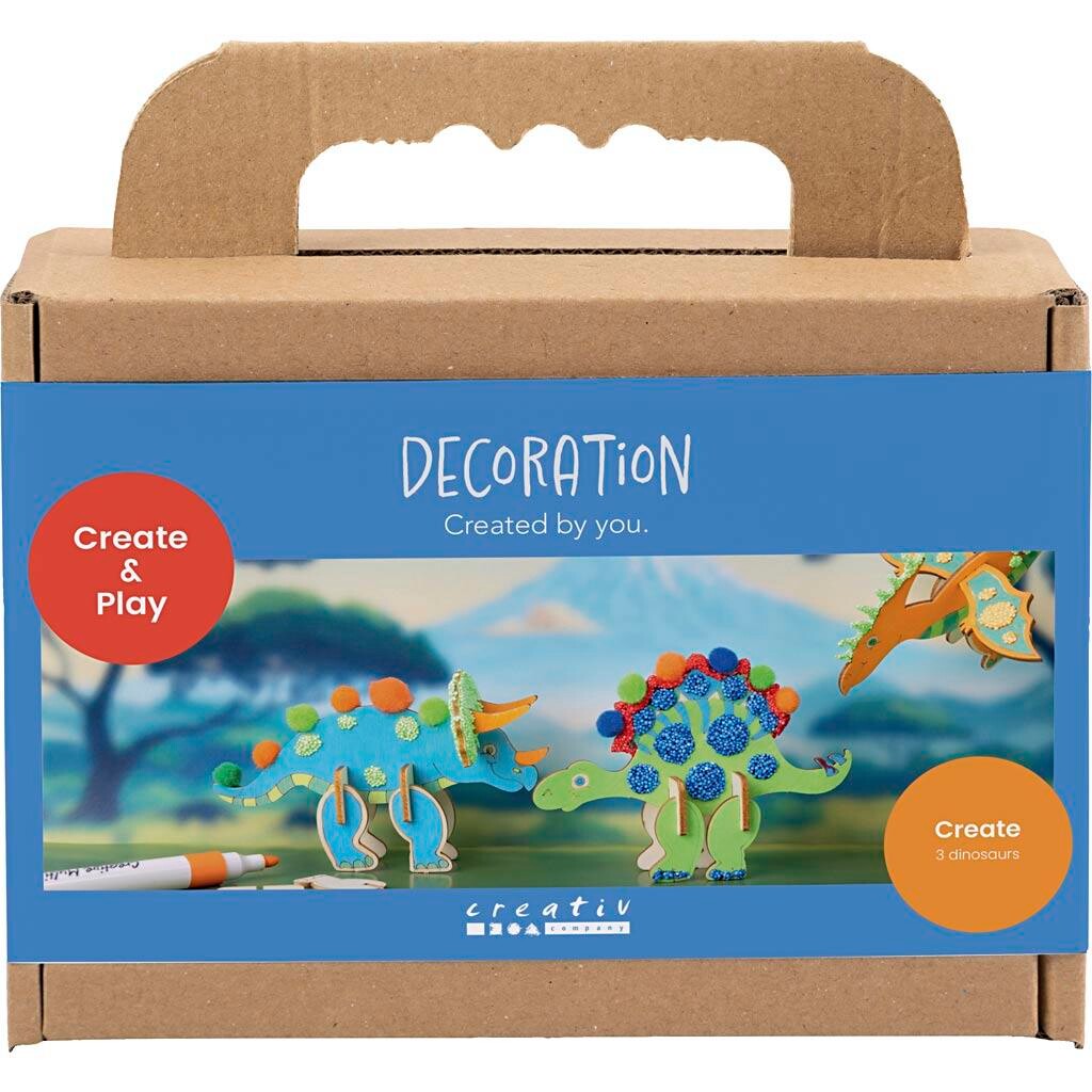 Mini DIY Kit Dekoration | Dinosaur, rød, blå, grøn, orange | 1 pk.