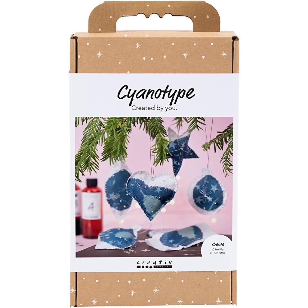 DIY Kit Cyanotypi, Julepynt, blå, sølv, 1 pk.