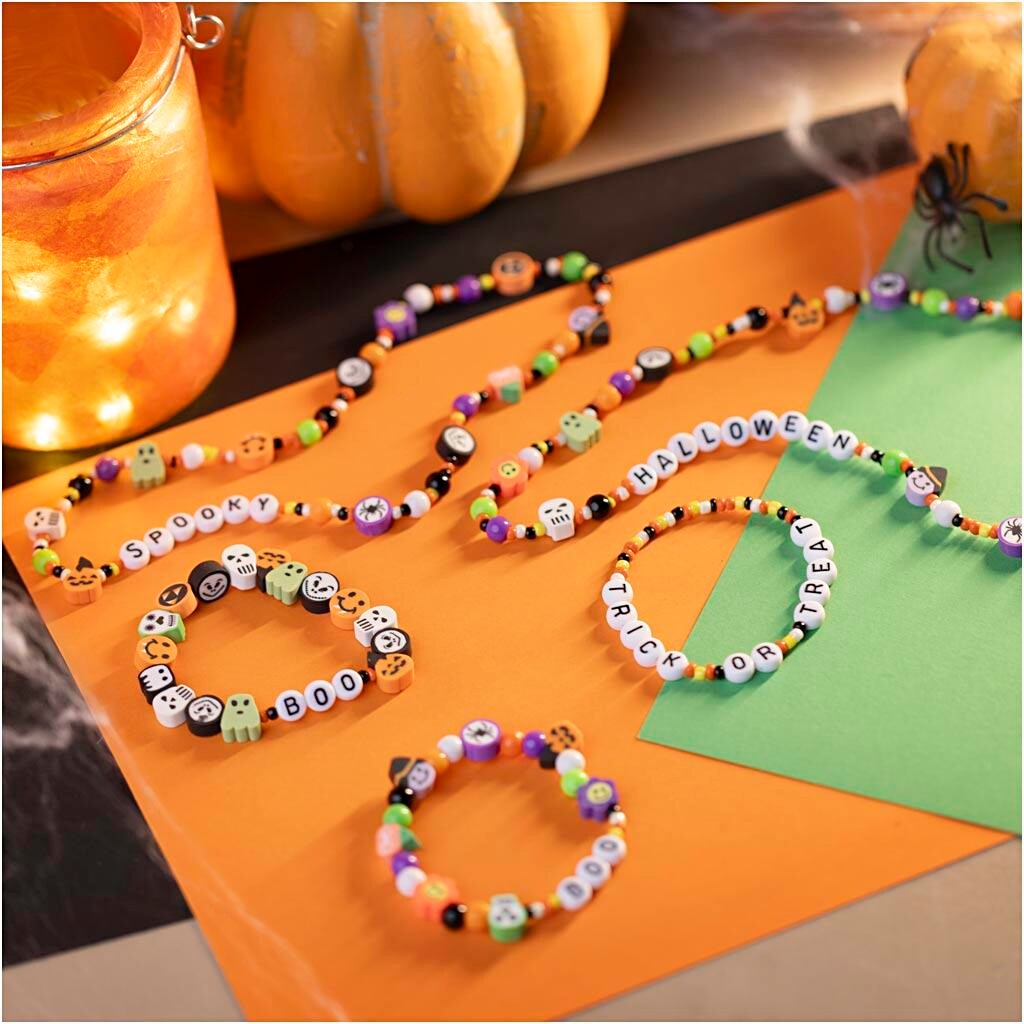 Mini DIY Kit Smykker, Halskæder og armbånd, halloweenfarver, 1 pk.