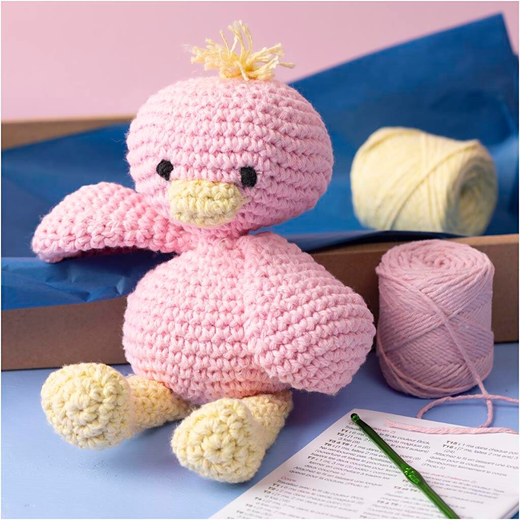 DIY Kit Amigurumi, Ælling, lys pink, lys gul, 1 pk.