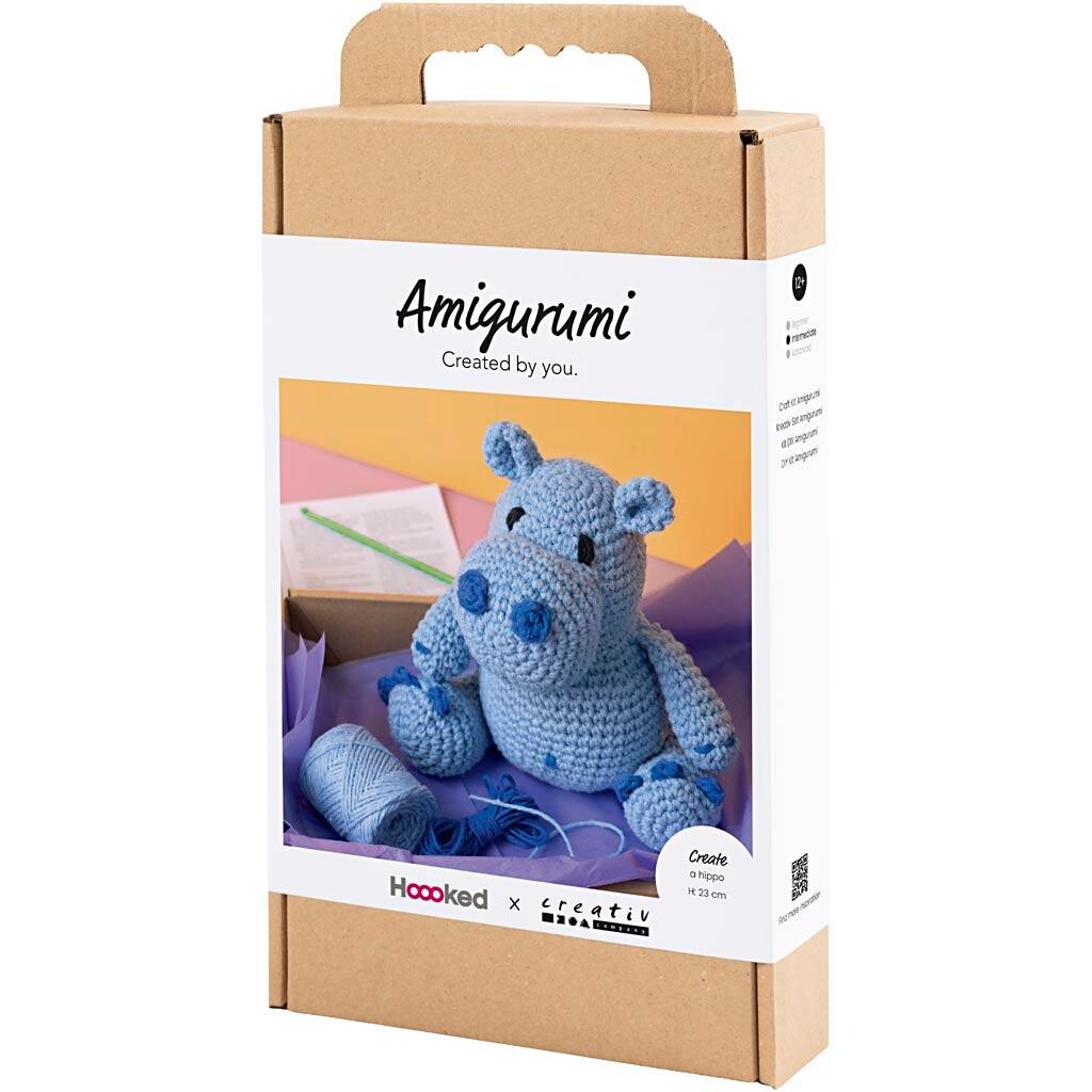 DIY Kit Amigurumi, Flodhest, blå, lys blå, 1 pk.