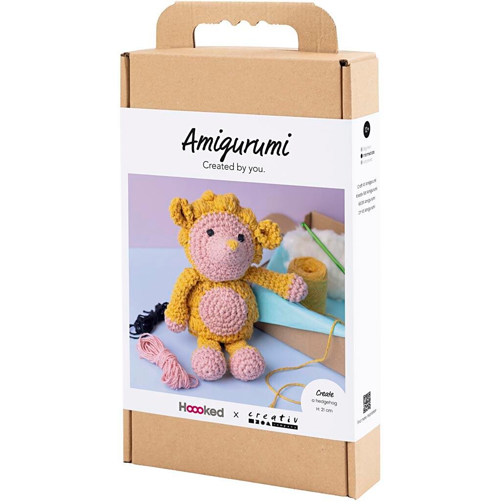 DIY Kit Amigurumi, Pindsvin, lys rosa, varm gul, 1 pk.
