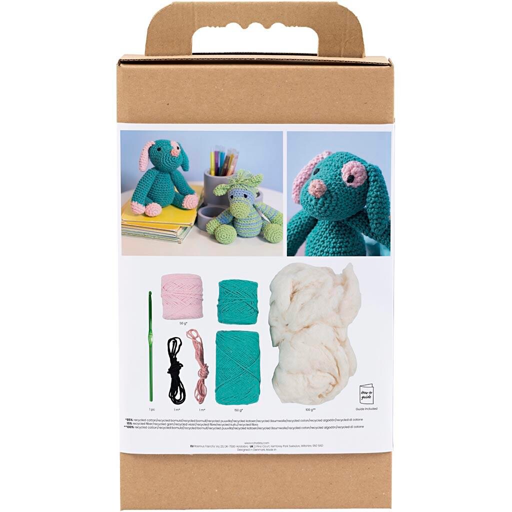 DIY Kit Amigurumi, Hundehvalp, pastelpink, mørk turkis, 1 pk.