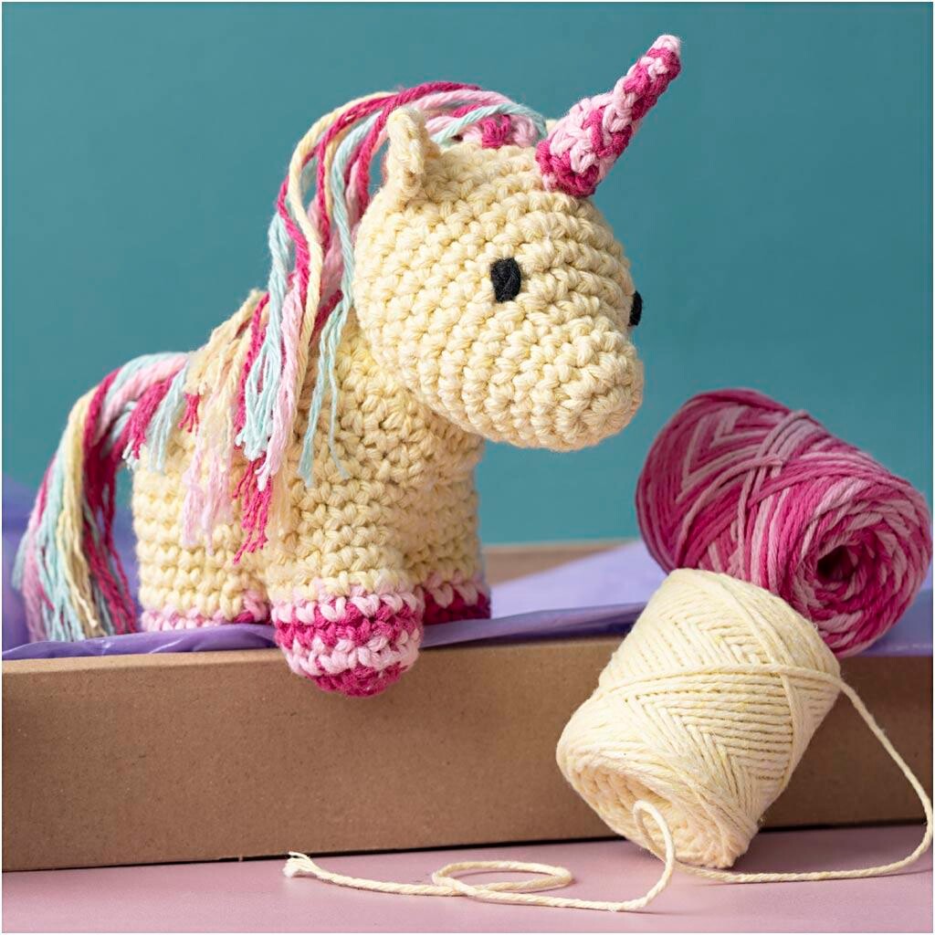 DIY Kit Amigurumi, Enhjørning, regnbuefarver, 1 pk.