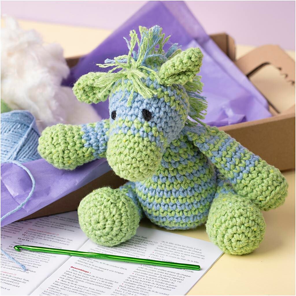 DIY Kit Amigurumi, Zebra, lys blå, lys grøn, 1 pk.