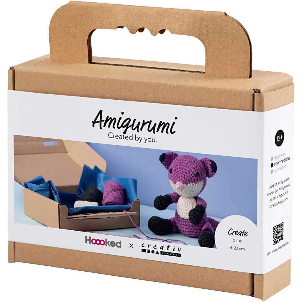 DIY Kit Amigurumi, Ræv, sort, blomme, 1 pk.