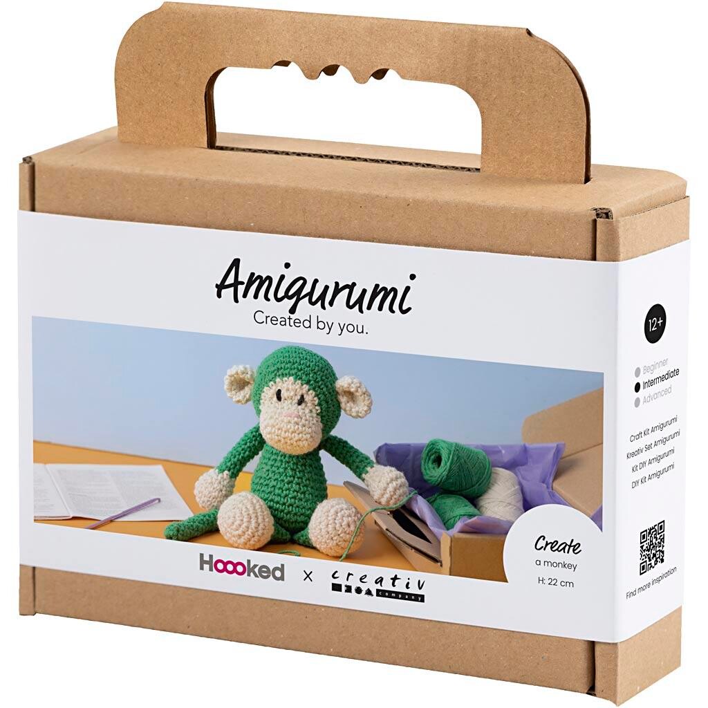DIY Kit Amigurumi, Abe, grøn, off hvid, 1 pk.