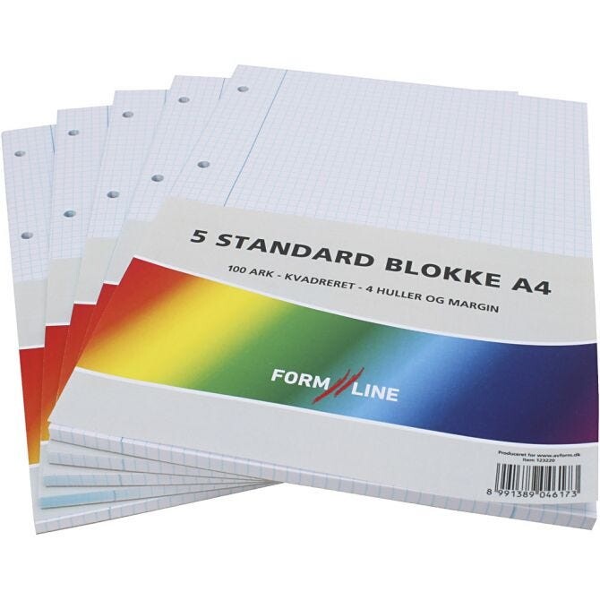 Blokke ternet kvadreret A4 60 g 5 stk - 1 pk