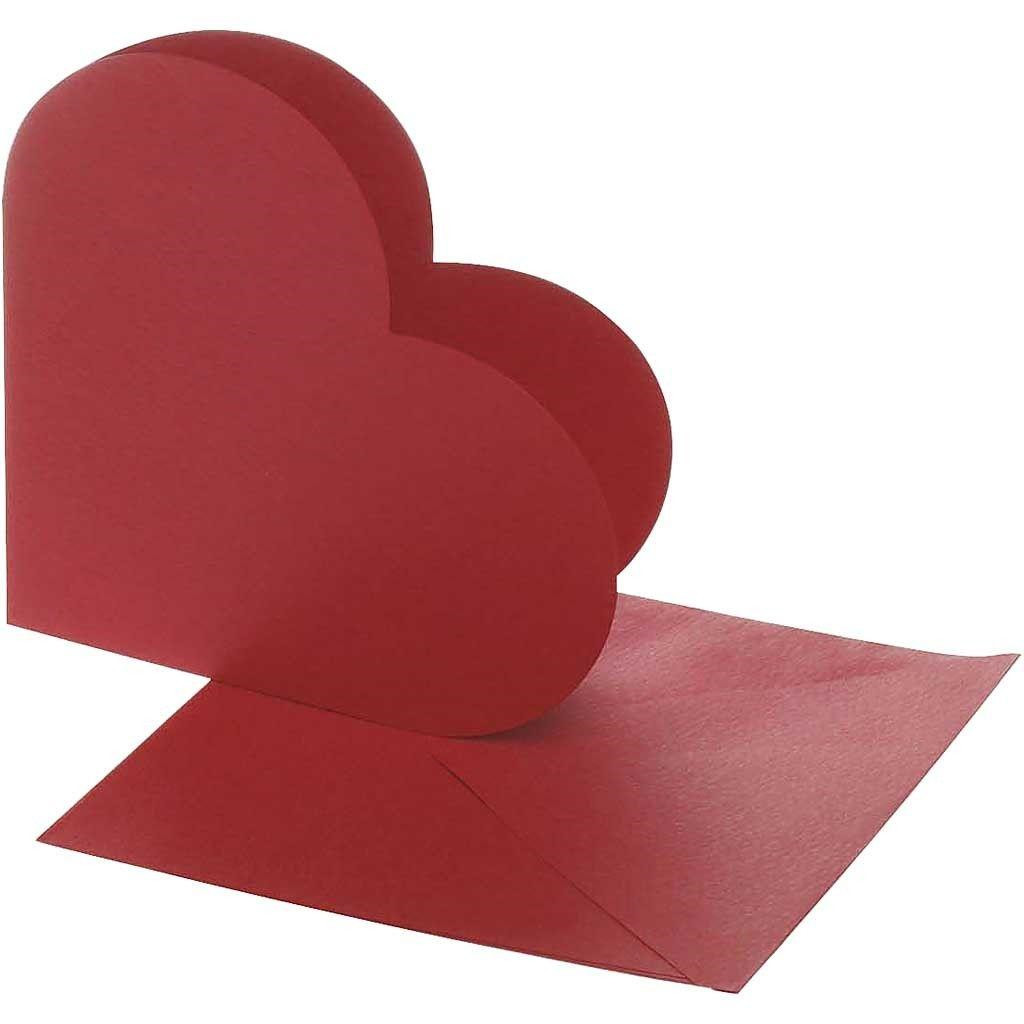Hjertekort kort 12,5 x 12,5 cm kuvert 13,5 x 13,5 cm rød | 10 sæt