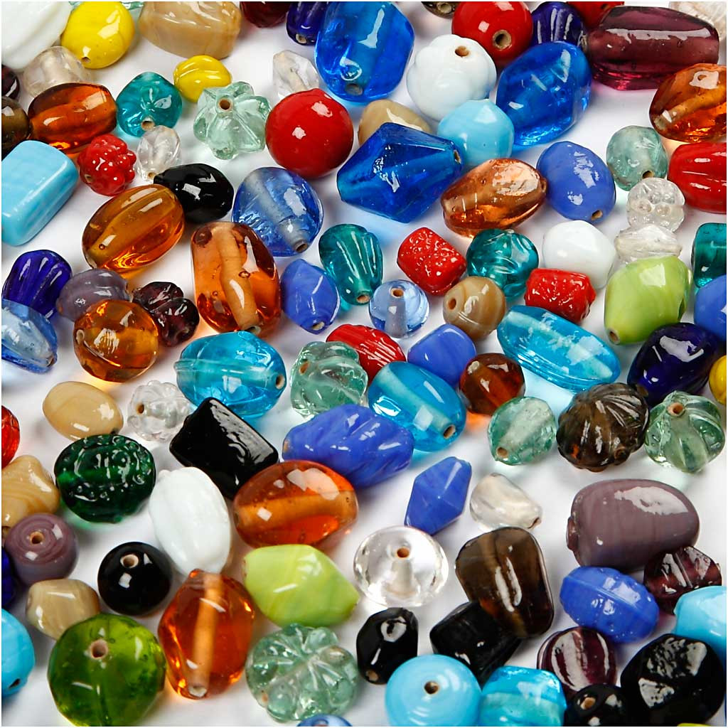 Glasperler - Mix ass. farver - 7-18 mm - Hulstr. 1 mm - 1000 g
