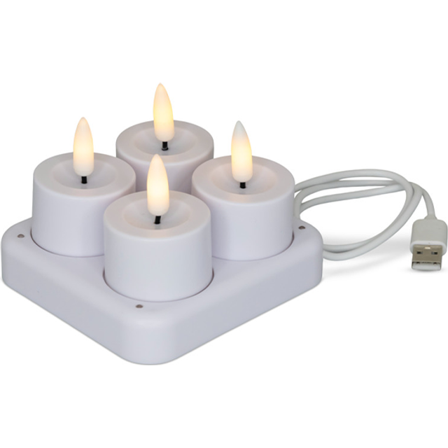 LED fyrfadslys Cozzy, 2,5 cm, Ø3,9cm hvid, genopladelige, 4 stk inkl. oplader - 2 pakker * RESTSALG *