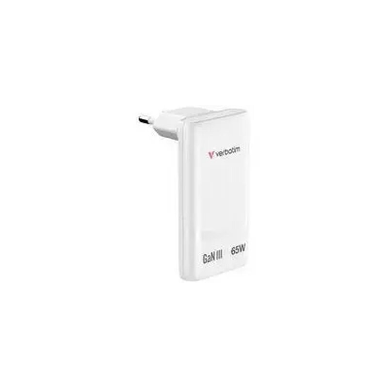 Oplader - Verbatim - Fold 'n' Go - GaN Charger - 65W - EU - 2xUSB-C - Hvid