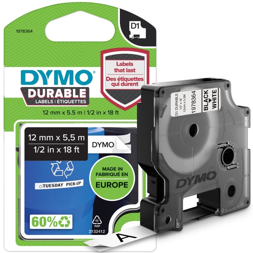 Dymo D1 tape Extra Strong 12mmx5,5m black/white