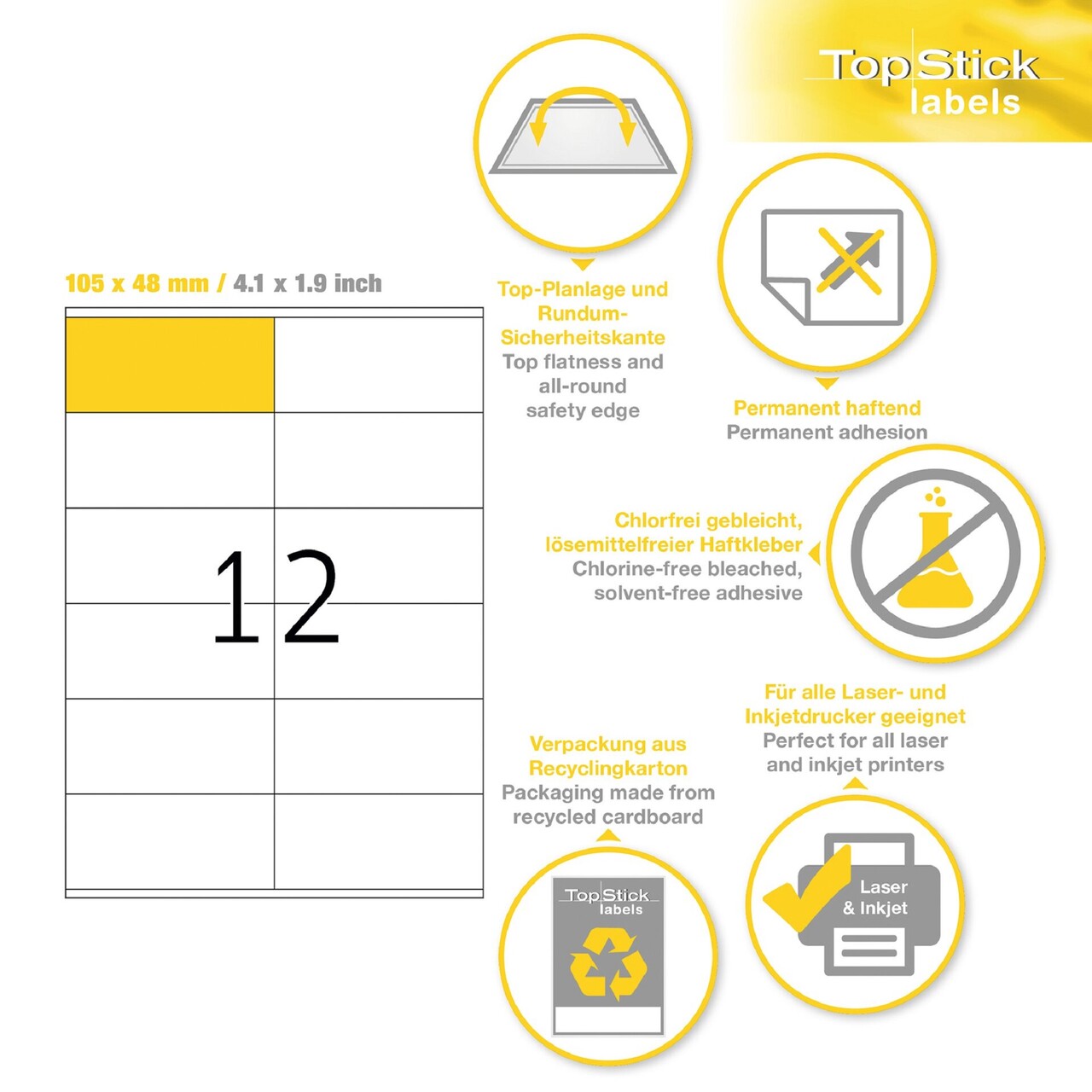 Etiketter print selv TopStick 105x48mm (100)