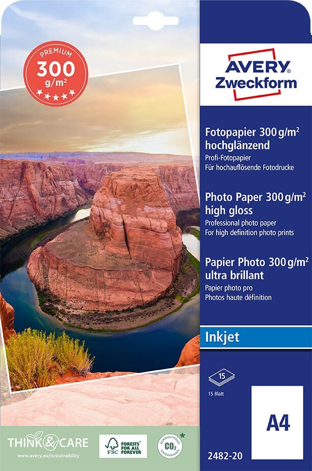 Fotopapir A4 - Avery Premium Plus 300 g Glossy - 15 ark