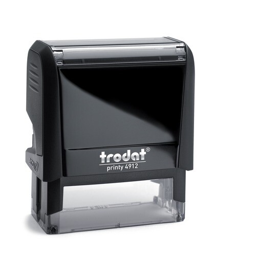 Stempel BOGFØRT Trodat Printy 4912 blå og rød tekst