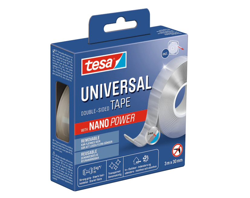 Dobbeltklæbende tape - Tesa - Nano Power - 3mx20mm - Klar - 8 stk