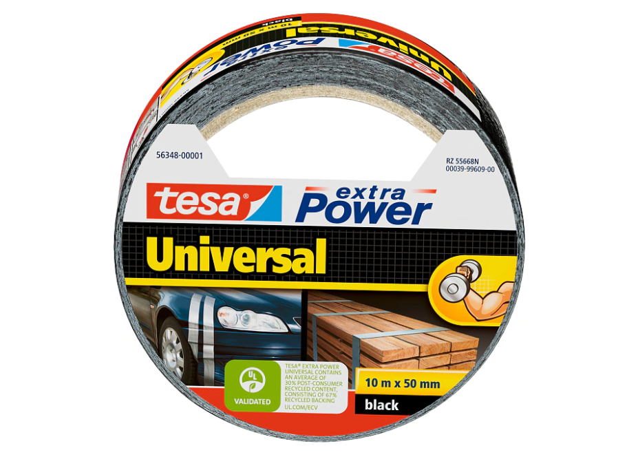 Tape - Tesa - Extra Power Universal - 60% Recycled Plastic - 50mm x 10m - Sort - 6 stk