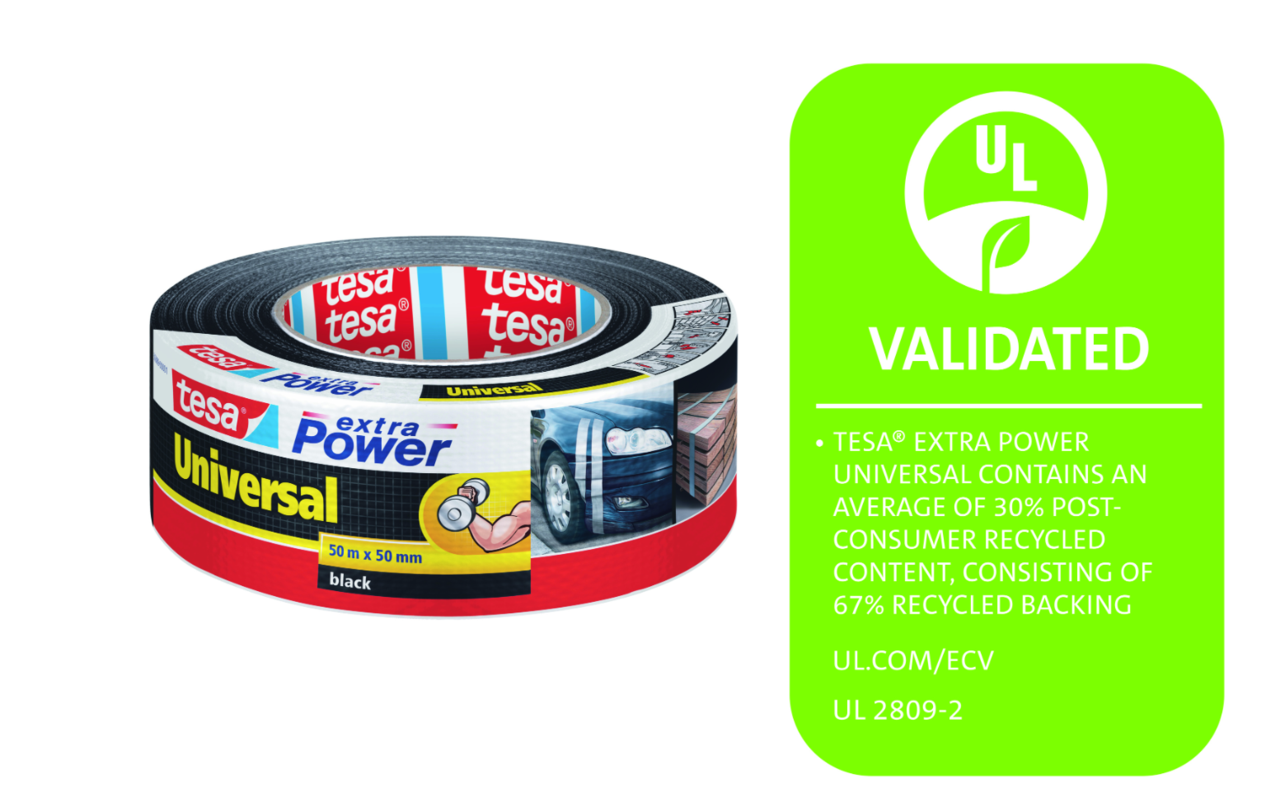 Tape - Tesa - Extra Power Universal - 60% Recycled Plastic - 50mm x 50m - Sort - 6 stk