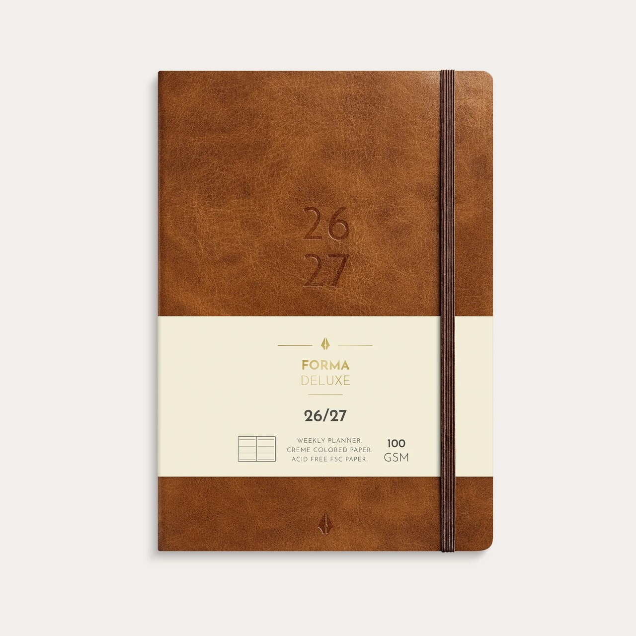 Studie ugekalender - A5 - Forma Deluxe - tværformat - brun kunstskind - 2026/2027 - Mayland - 27807070