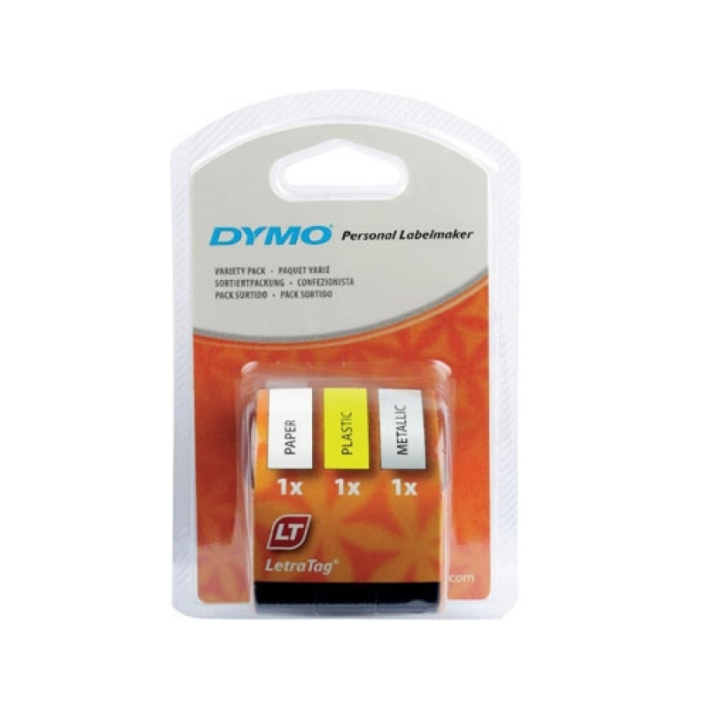DYMO LetraTAG tape S0721800 - Labeltape start pakke hvid gul sølv