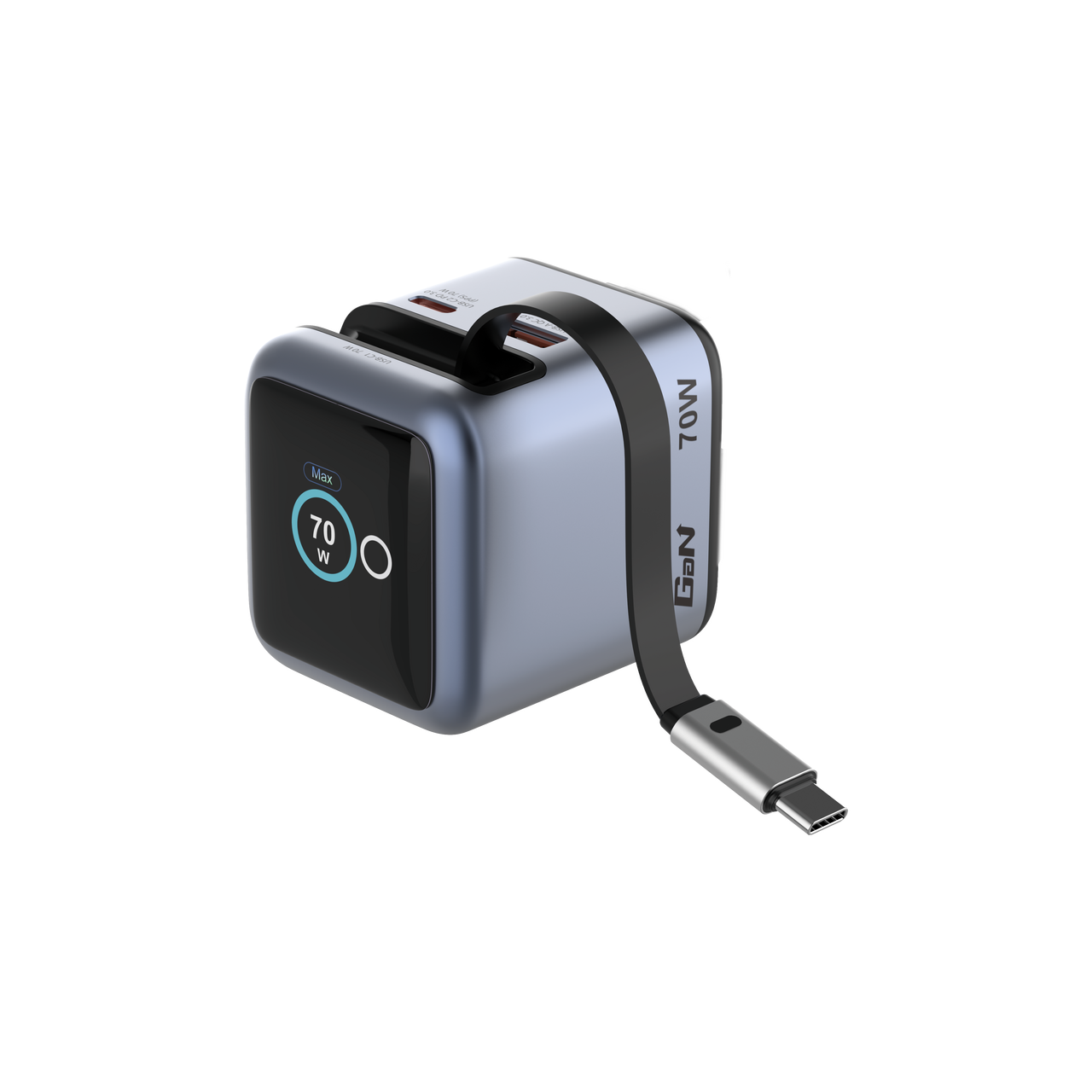 Verbatim Mini GaN Charger 70W 2 Port USB-C Cable Display US/EU/UK