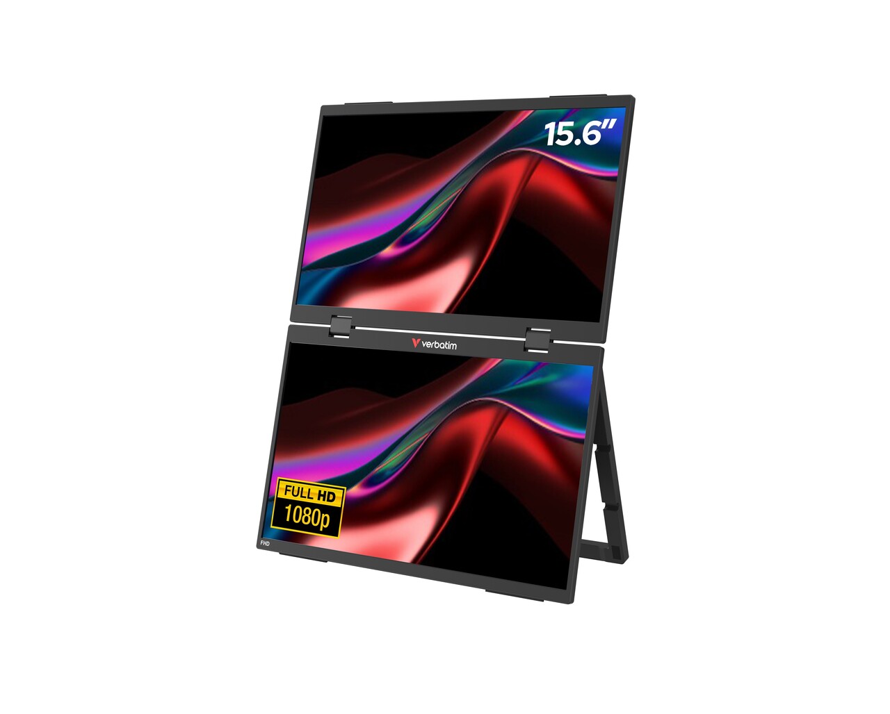 Skærm, Verbatim, Dual 15.6'' Portable Touchscreen Monitor Full HD 1080p, sort