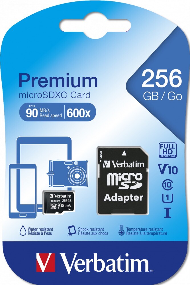 Hukommelseskort, Verbatim Micro SDXC Premium 256 GB Class 10 Incl. Adapter