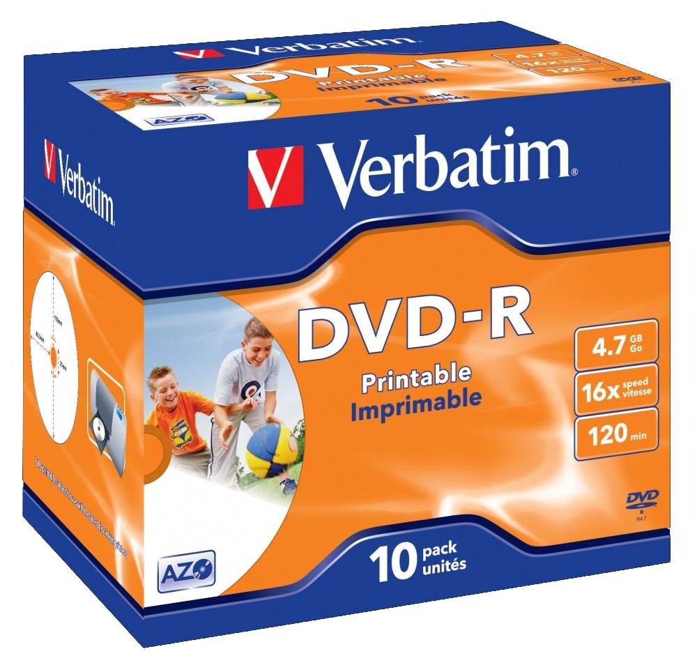 DVD skiver - Verbatim DVD-R 16x 4,7GB Printable - 10 stk