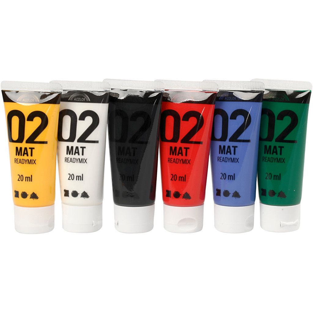 Akrylmaling A-Color, ass. farver, 02 - mat, 6x20ml