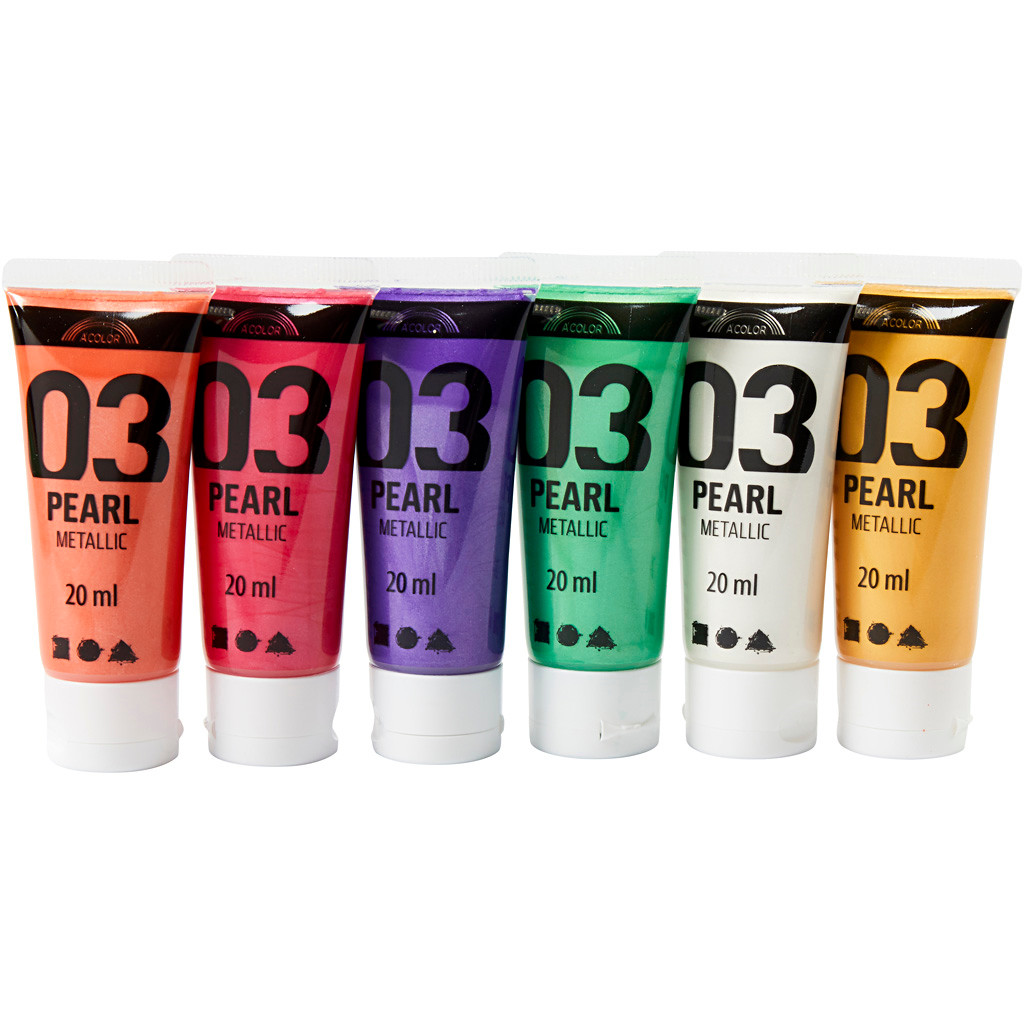 Akrylmaling sæt forskellige farver 03 metallic A-Color - 6 x 20 ml