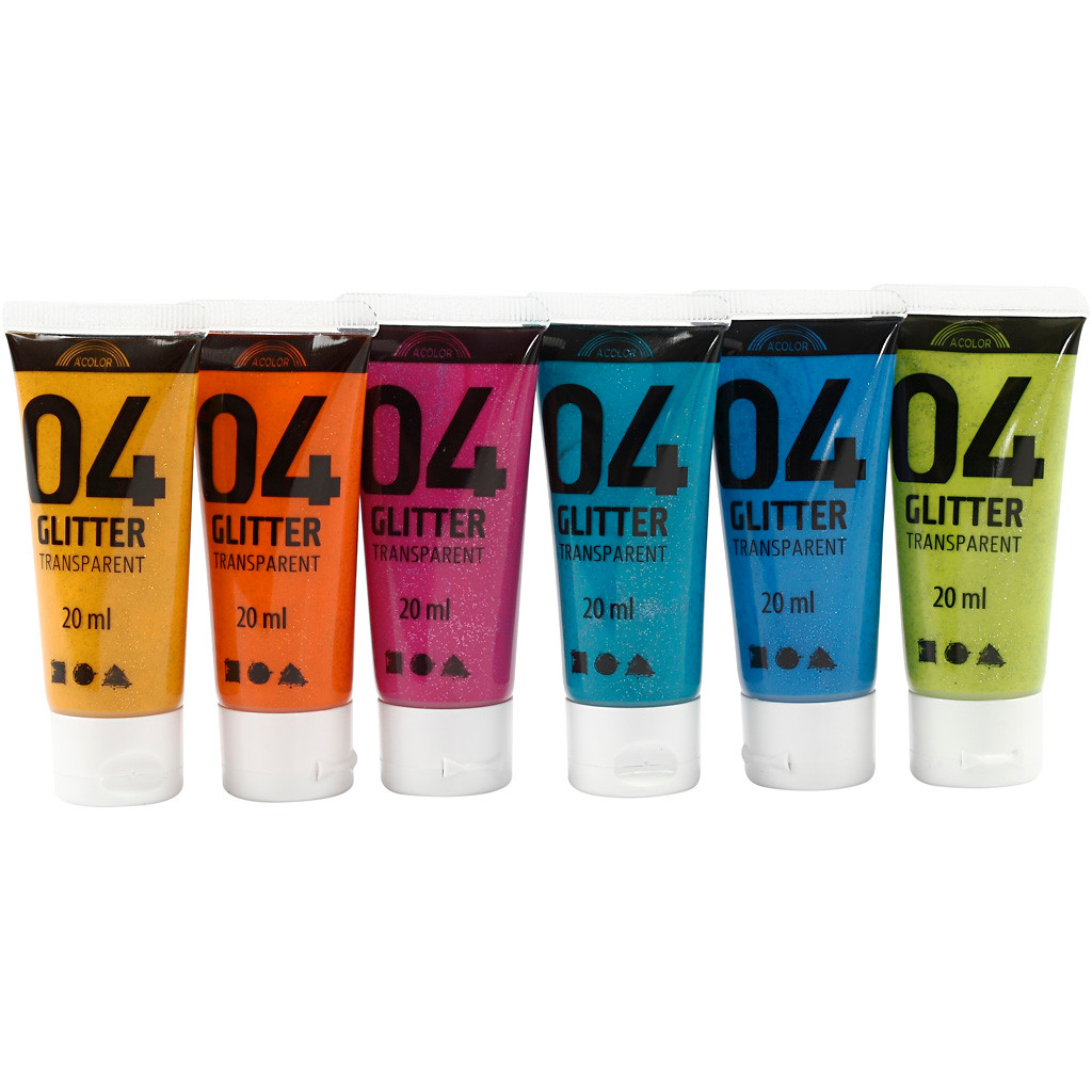 Akryl maling sæt forskellige farver 04 glitter A-Color - 6 x 20 ml