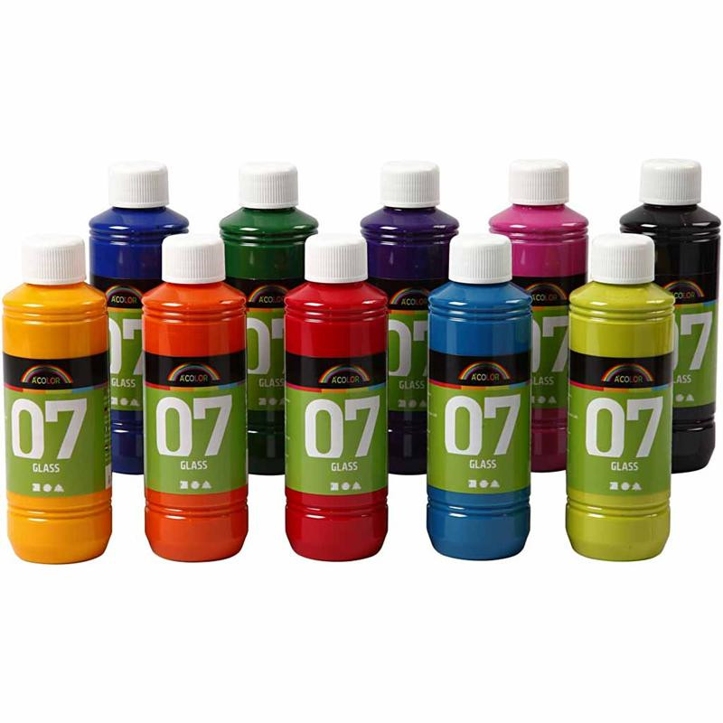 Porcelænsmaling | Glasmaling A-Color Glass, 10x250ml