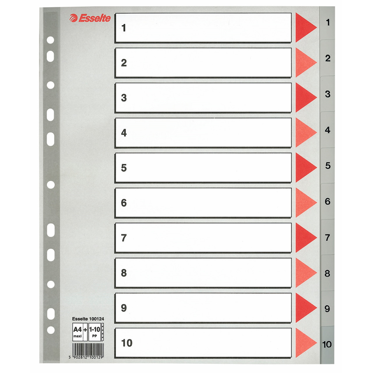 A4 maxi plastregister Esselte 1-10 - grå faner i plast med kartonforblad - 10 stk