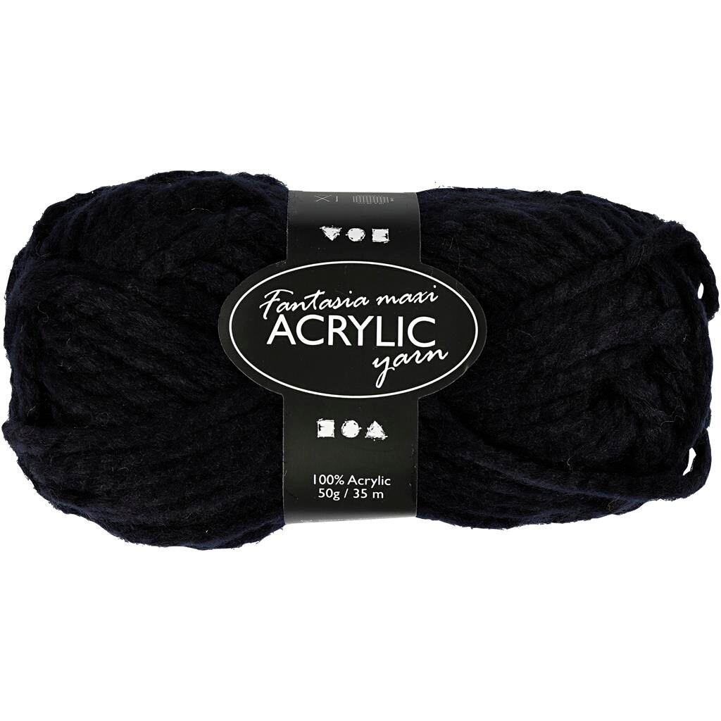 Akrylgarn - Fantasia Maxi - Sort - 50 g - 35 m - 100% akryl
