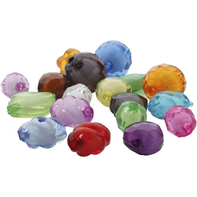 Acrylfacetperler, ass. farver, str. 8-20 mm, hulstr. 2-3 mm, 1000 g